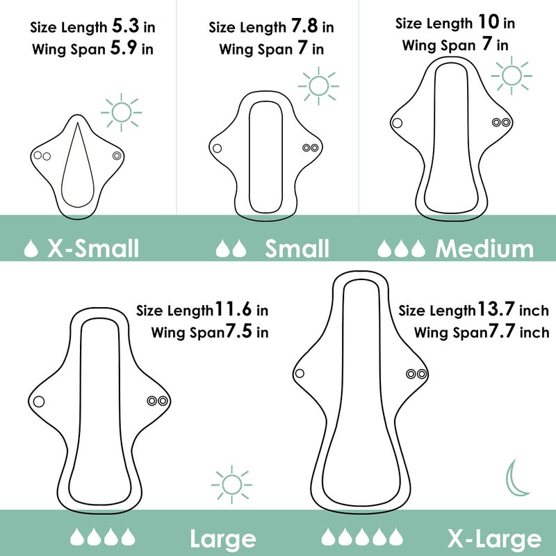 wegreeco 6 Pcs Reusable Menstrual Pads, Ultra Absorbent Cloth Pads for Heavy Flow, Sanitary for Teens, Women, Nonslip Panty Liners + Bag (Aqua, Burgundy, Coffee, M) - Image 3