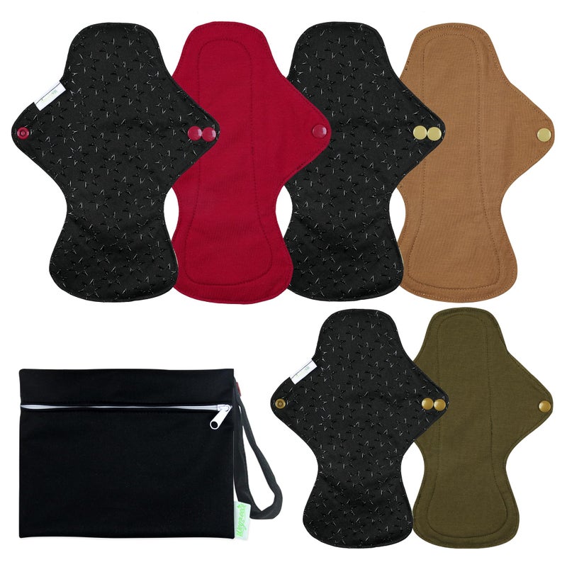wegreeco 6 Pcs Reusable Menstrual Pads, Ultra Absorbent Cloth Pads for Heavy Flow, Sanitary for Teens, Women, Nonslip Panty Liners + Bag (Aqua, Burgundy, Coffee, M) - Image 2