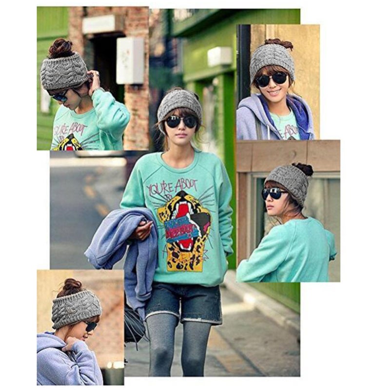 Women Fashion Knitted Headband Winter Warm Cap Crochet Head-Wrap No Top Hat Headband - Image 2