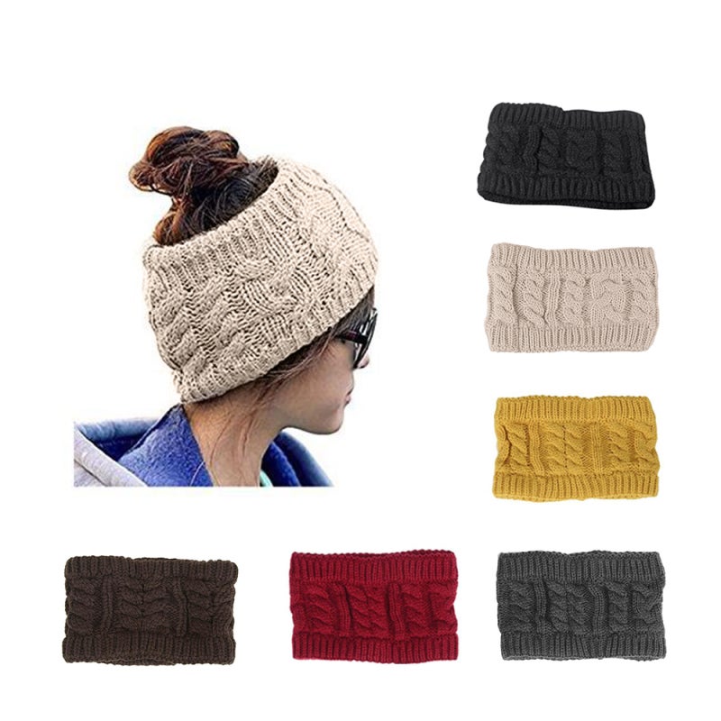 Women Fashion Knitted Headband Winter Warm Cap Crochet Head-Wrap No Top Hat Headband - Image 3