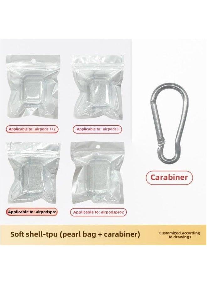 Generic - For Apple Headset Airpods4 Wireless Bluetooth Protective Cover TPU Transparent Material-Color:Tpu Soft Shell + Pearlescent Bag Carabiner-Applicable Models:Airpods4 Model: With Hanging Ears - Image 1