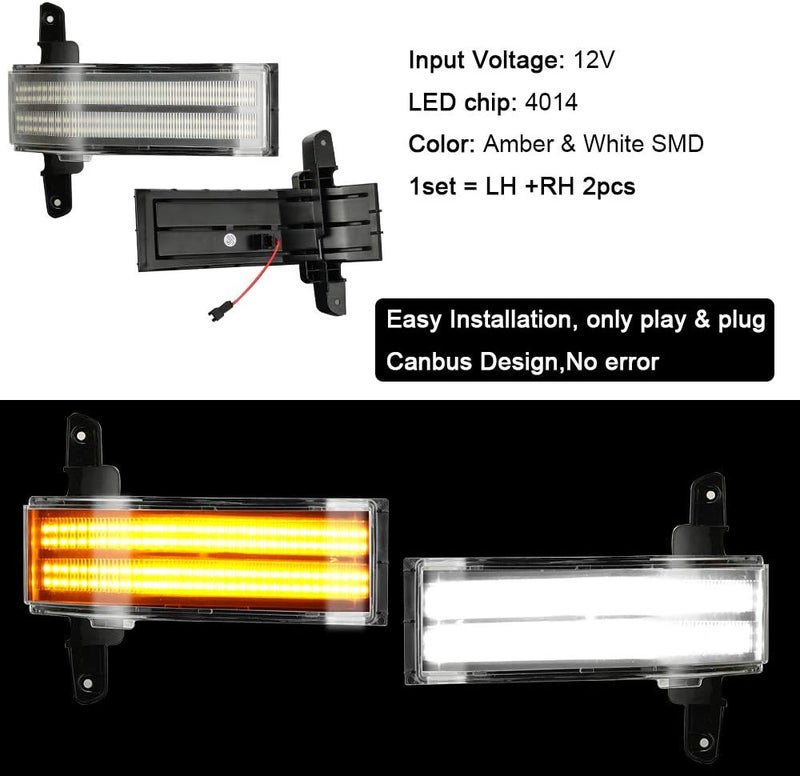 ROCCS Flashing Turn Signal Lights White DRL LED Side Tow Mirror Marker Light competible with Chevy Silverado GMC Sierra 2014–2019 OEM ONLY, Clear Lens - Image 3