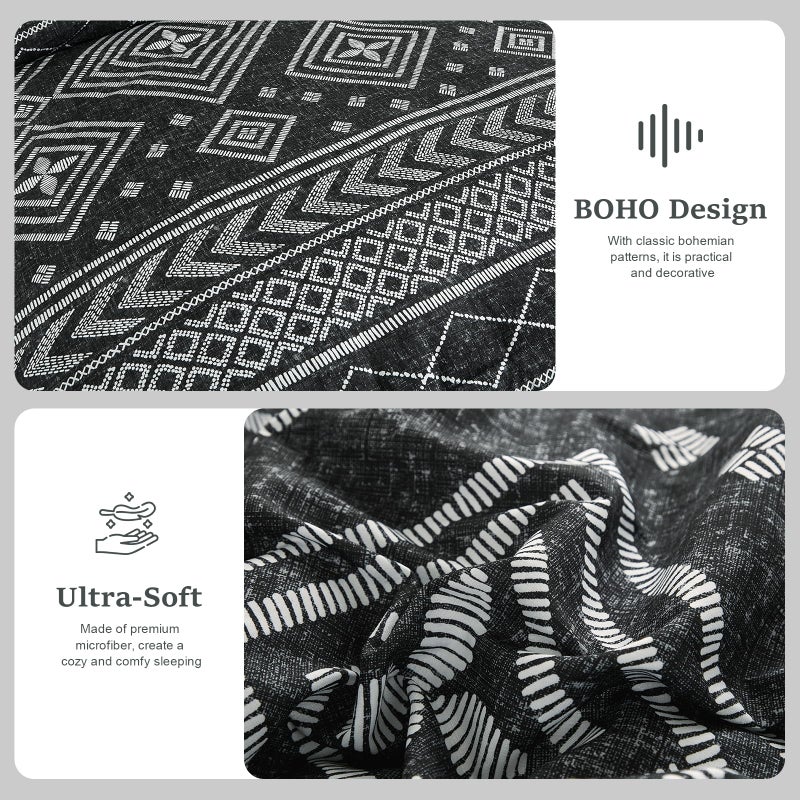 Yiran Queen Comforter Set, 7 Pieces Black Reversible Bedding Set, Boho Aztec Bed in A Bag, Lightweight Soft Bed Comforter Set with Sheets, Pillowcases & Shams - Image 5