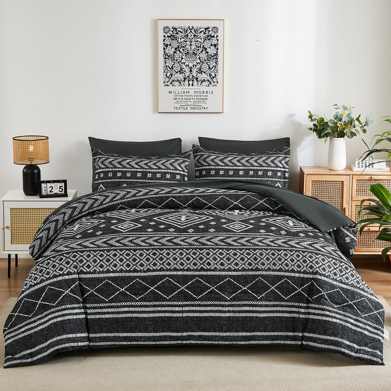 Yiran Queen Comforter Set, 7 Pieces Black Reversible Bedding Set, Boho Aztec Bed in A Bag, Lightweight Soft Bed Comforter Set with Sheets, Pillowcases & Shams - Image 2