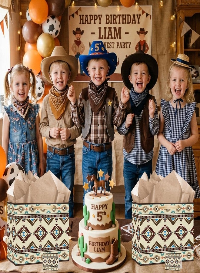 Wayyogh Western Aztec Gift Bag Cowboy Birthday Gift Bag for Boys Men Birthday Gift Bag with Wrapping Paper Card Large Wild West Gifts Bag for Cowboy Decorations Party Supplies - Image 3