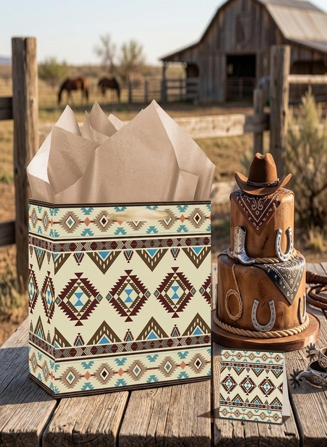 Wayyogh Western Aztec Gift Bag Cowboy Birthday Gift Bag for Boys Men Birthday Gift Bag with Wrapping Paper Card Large Wild West Gifts Bag for Cowboy Decorations Party Supplies - Image 4