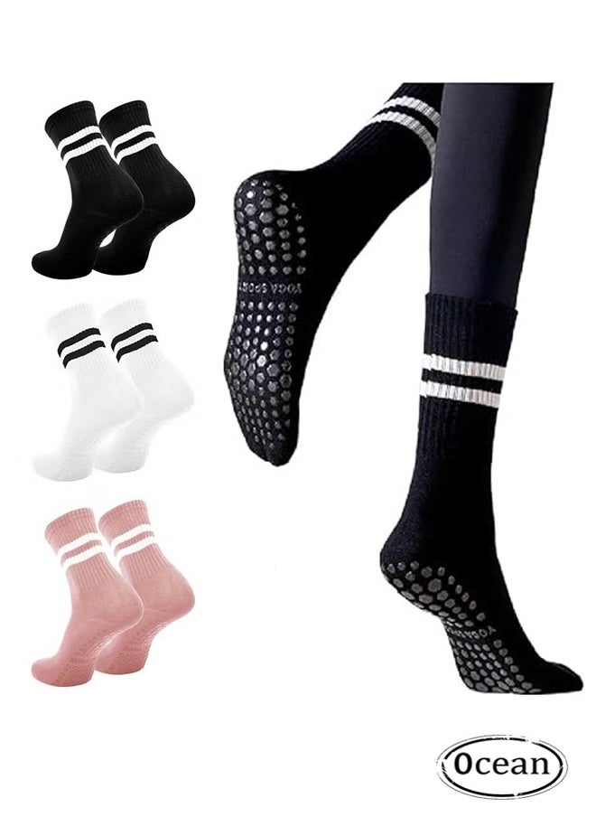Ocean 3 Pairs Yoga Socks for Women, Soft and Durable Non Slip Socks with Gripper, Non Slip Socks Pilates Socks for Yoga, Pilates, Ballet, Dance, Workout（Pink，Black，White）  - Image 1