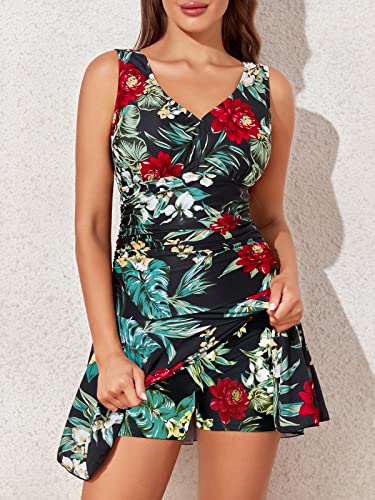 MiYang Women's Plus-Size Flower Printing Shaping Body One Piece Swim Dresses Swimsuit Black Flower XXX-Large (US 22W-24W) - Image 3
