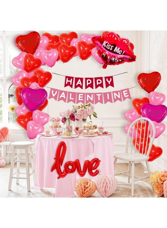 بارتي بروبس عناصر زينة عيد الحب من بارتي بروبس - 48 قطعة مع لافتة عيد الحب السعيد (ورق مقوى): بالونات أحمر الشفاه من رقائق الألومنيوم، بالونات قلب وردية وحمراء من رقائق الألومنيوم، بالونات حب من رقائق الألومنيوم، بالونات قلب (لاتكس، رقائق معدنية) - Image 3