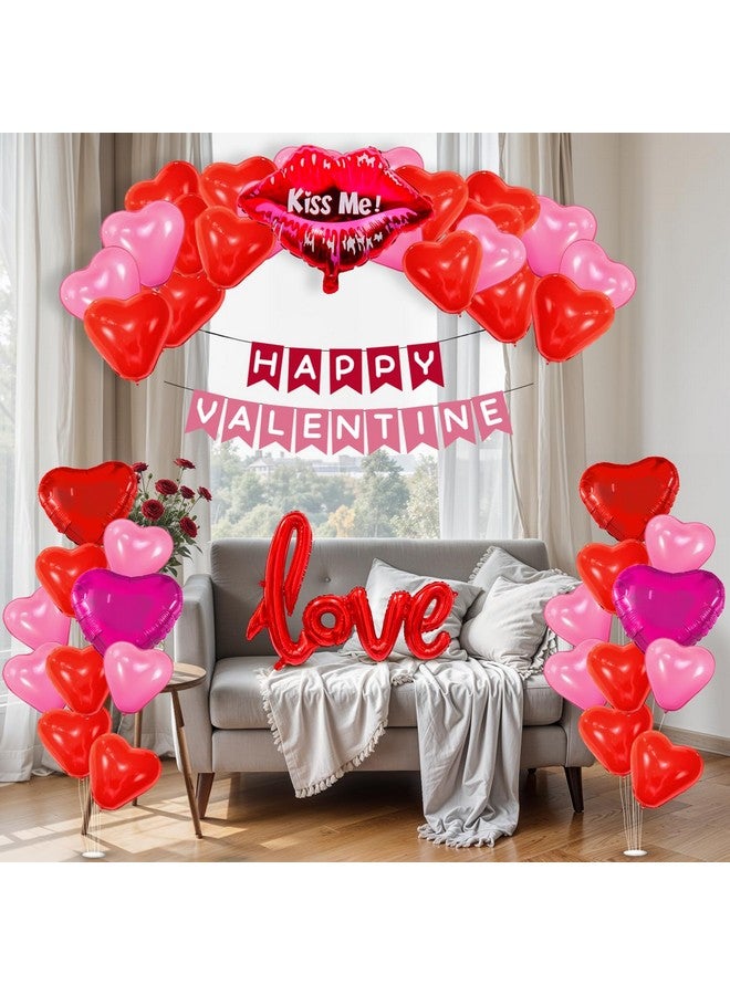 بارتي بروبس عناصر زينة عيد الحب من بارتي بروبس - 48 قطعة مع لافتة عيد الحب السعيد (ورق مقوى): بالونات أحمر الشفاه من رقائق الألومنيوم، بالونات قلب وردية وحمراء من رقائق الألومنيوم، بالونات حب من رقائق الألومنيوم، بالونات قلب (لاتكس، رقائق معدنية) - Image 4