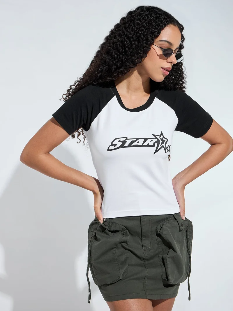Outzidr  White Crew Neck Graphic Tshirt for Women | Best Price UAE
