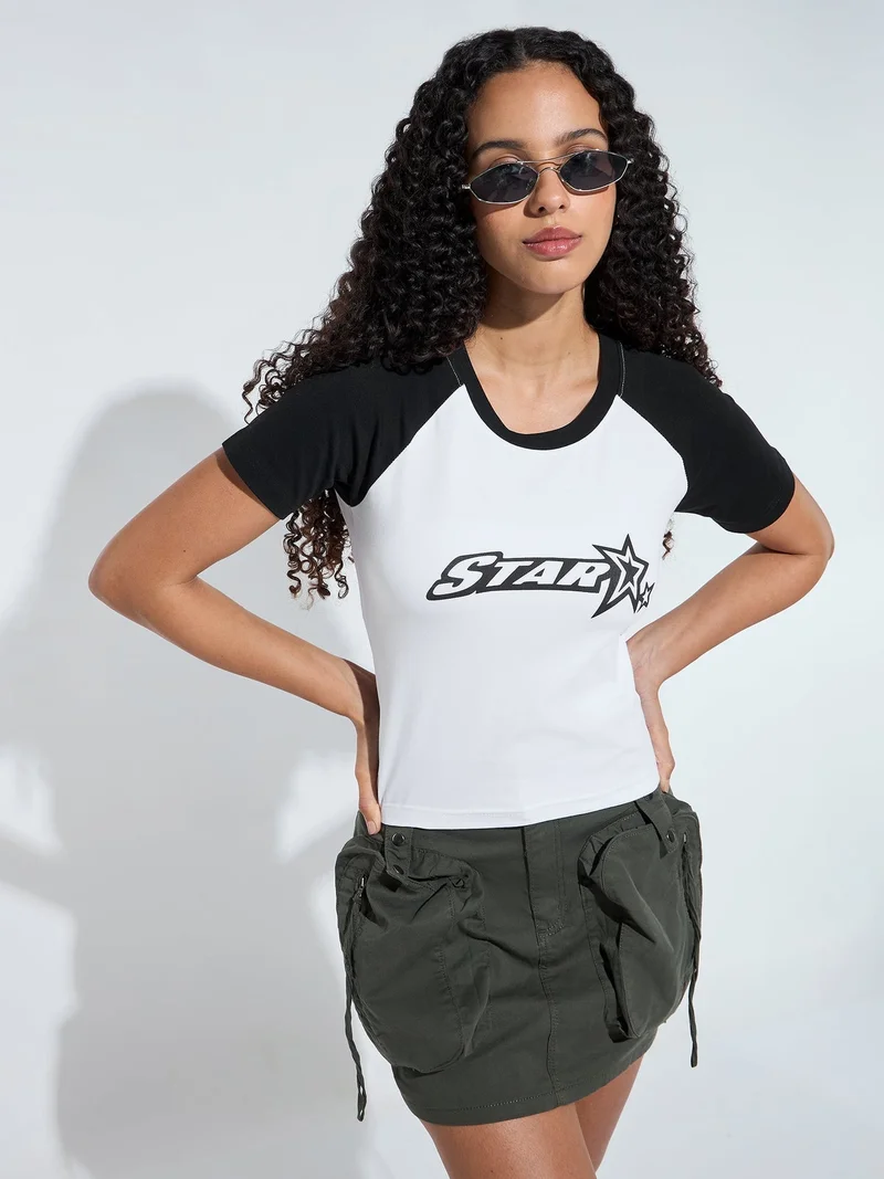 Outzidr  White Crew Neck Graphic Tshirt for Women | Best Price UAE