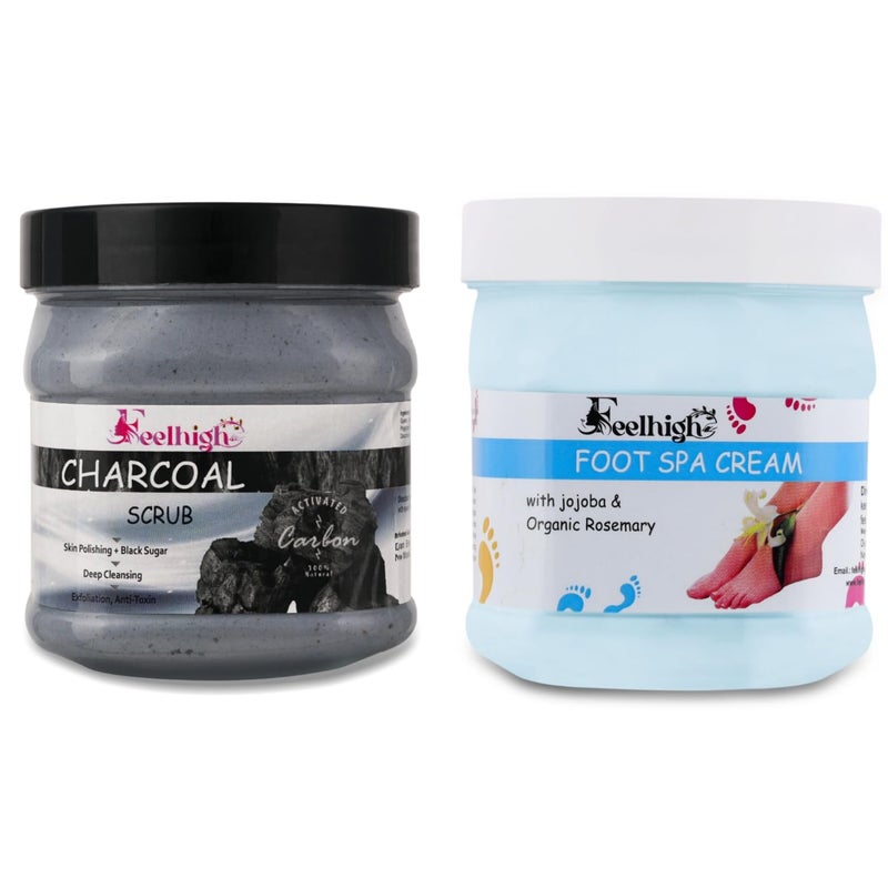 FEELHIGH Face and foot Combo Charcoal Scrub 500ml Enriched with Black Sugar Helps Deep Cleansing And Foot Moisturizer And nourishing Cream 500ml Men And Women Skin Care Foot Care Product Pack 2 - Image 1