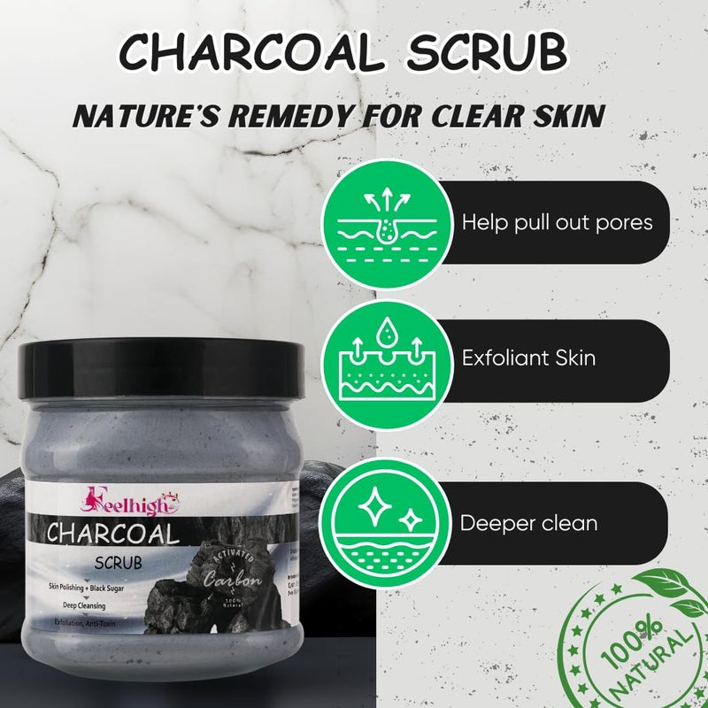 FEELHIGH Face and foot Combo Charcoal Scrub 500ml Enriched with Black Sugar Helps Deep Cleansing And Foot Moisturizer And nourishing Cream 500ml Men And Women Skin Care Foot Care Product Pack 2 - Image 2