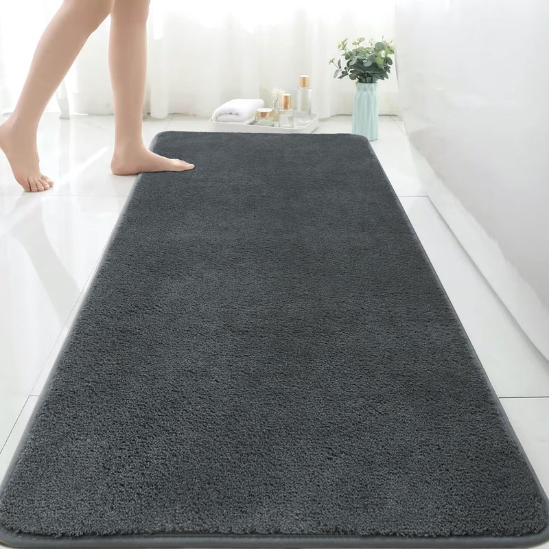 Extra Large Bath Mat 150x60 cm Microfiber Bath Mats for Bathroom Absorbent Bathroom Rug Nonslip Anti Mould Bathroom Mat Machine Washable Rugs for Bedroom Bathroom Long Grey Bath Mat