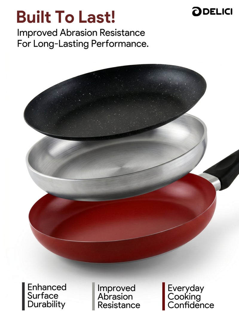 DELICI 28cm Granite Non Stick Fry Pan, Aluminium Frying Pan with Heat Resistant Bakelite Handle, PFOA Free Healthy Nonstick Cookware, Kitchen Cooking Food Preparation, Dishwasher Safe, Compatible with Gas Stove, Induction, Gas and all Cooktops - Maroon, AFP 28ME - Image 5
