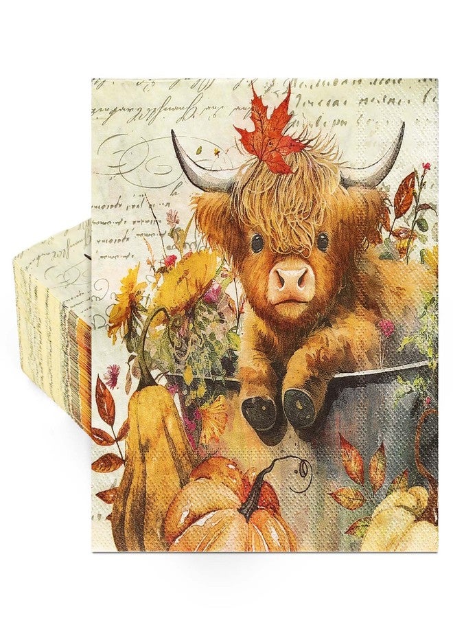 JarThenaAMCS مناديل ورقية قابلة للتصرف JarThenaAMCS 80 قطعة بقرة مرتفعة قرع عيد الشكر زينة مناديل غداء عشاء لطاولة الحفلات لموسم الحصاد الخريفي - Image 1