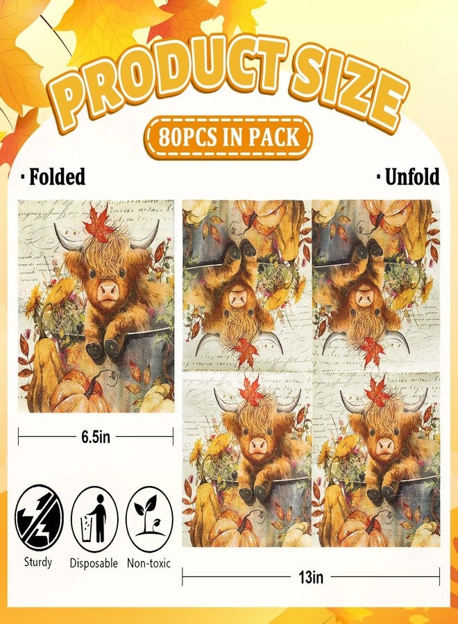 JarThenaAMCS مناديل ورقية قابلة للتصرف JarThenaAMCS 80 قطعة بقرة مرتفعة قرع عيد الشكر زينة مناديل غداء عشاء لطاولة الحفلات لموسم الحصاد الخريفي - Image 2