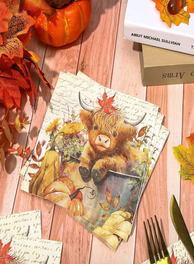 JarThenaAMCS مناديل ورقية قابلة للتصرف JarThenaAMCS 80 قطعة بقرة مرتفعة قرع عيد الشكر زينة مناديل غداء عشاء لطاولة الحفلات لموسم الحصاد الخريفي - Image 3