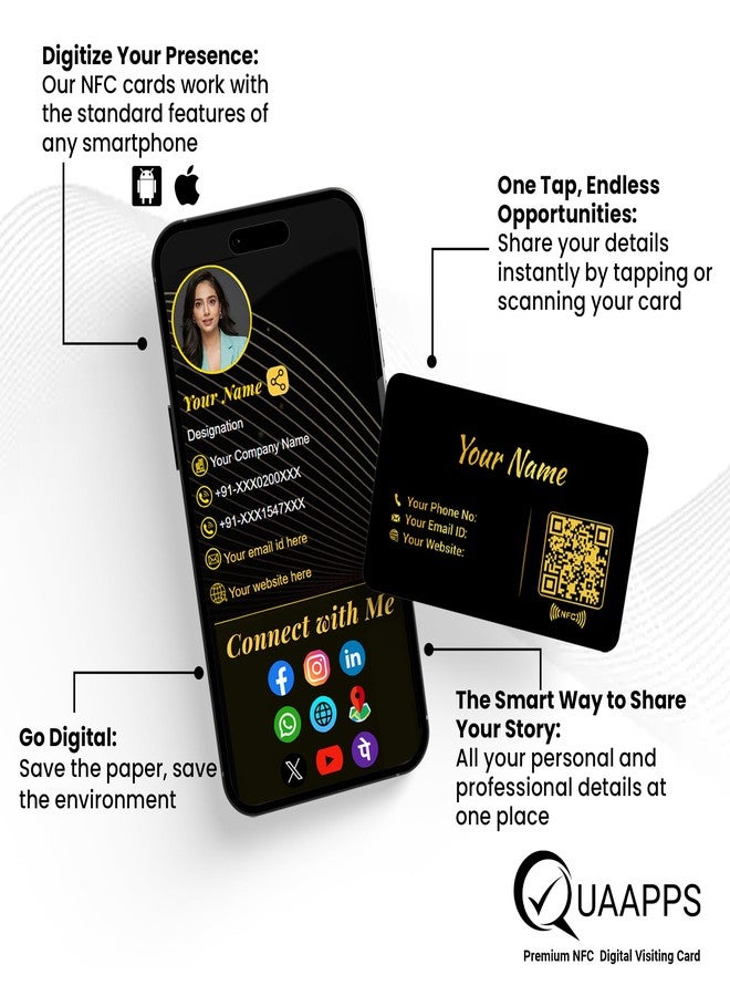 بطاقة أعمال QUAAPPS مزودة بتقنية NFC ورمز الاستجابة السريعة | بطاقة زيارة رقمية ذكية لمشاركة جهات الاتصال فورًا | مجانية مدى الحياة، - Image 4