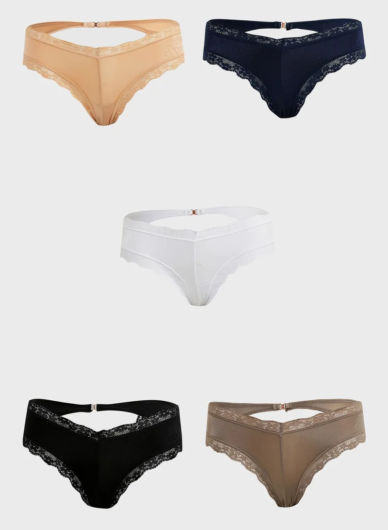 ELLA 5 Pack Lace Detail Cheeky Style Brief