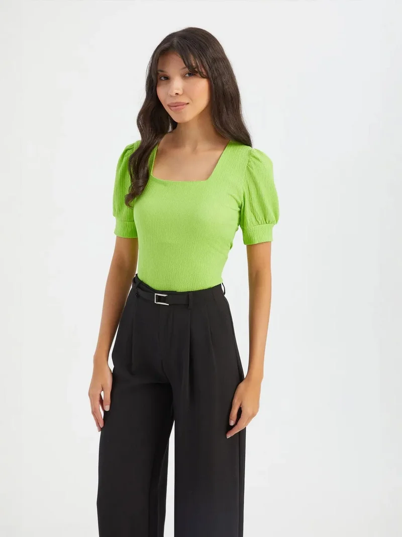 HICCUP Square Neck Balloon Sleeves Top