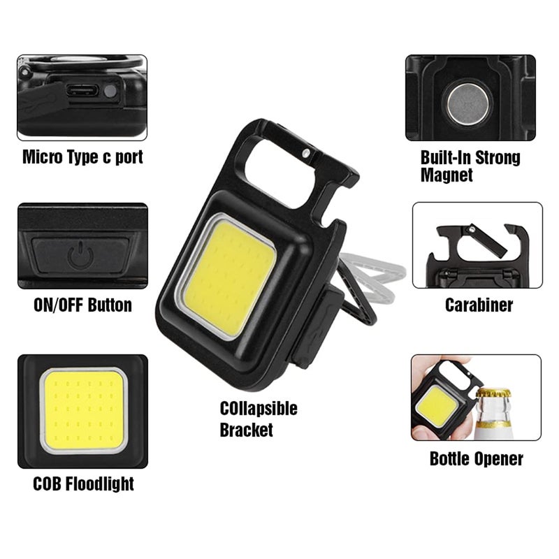 Swanlake Swanlake Keychain Mini Flashlight COB Small Torch 800 Lumens Rechargeable Pocket Light 3 Modes Magnetic Auto Repair Light Work Light Can Be Used As A Bottle Opener 1 Pcs  - Image 4