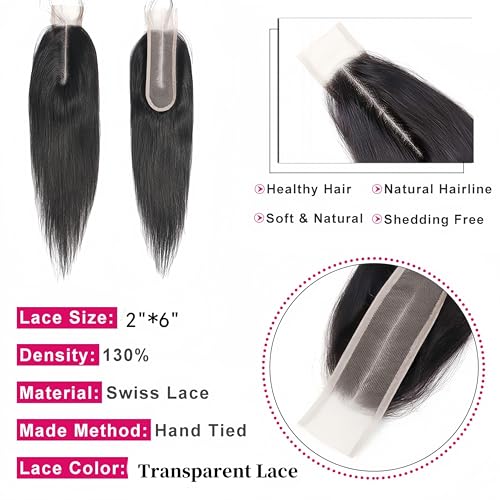 Risbaer Brazilian 2x6 HD Lace Closure Straight 100% Human Hair Middle Part 2x6 Closure Remy Hair Kim K Closure(18 inch) - Image 5
