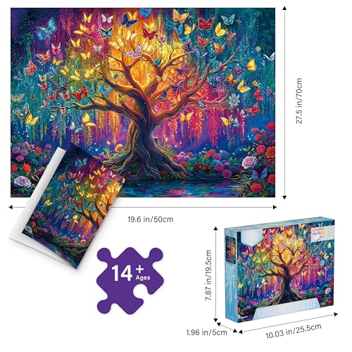 LOJETON Colorful Butterfly Trees Puzzles for Adults 1000 Pieces Perfectly Letter on Back No Dust Tree of Life Jigsaw Puzzle Rainbow Tree Challenging Puzzle Perfect for Game Nights - Image 5