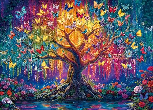 LOJETON Colorful Butterfly Trees Puzzles for Adults 1000 Pieces Perfectly Letter on Back No Dust Tree of Life Jigsaw Puzzle Rainbow Tree Challenging Puzzle Perfect for Game Nights - Image 1