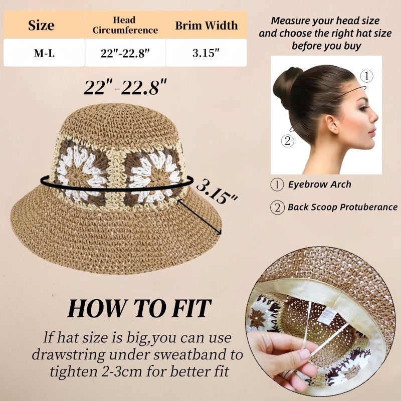 Askljeby Womens Sun Hats Wide Brim Summer Beach Hat for Women Foldable Travel Fedora Handmade Crochet Straw Hat Packable UPF50, Floral-3 - Image 2
