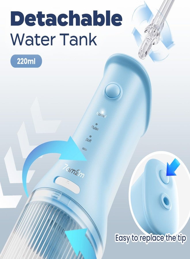 7AM2M Portable Cordless Water Flosser, Oral Irrigator with 3 Modes & 2 Tips, Fast Rechargeable, IPX7 Waterproof, Dental Water Flosser for Travel and Home Use (Light Blue - Image 4