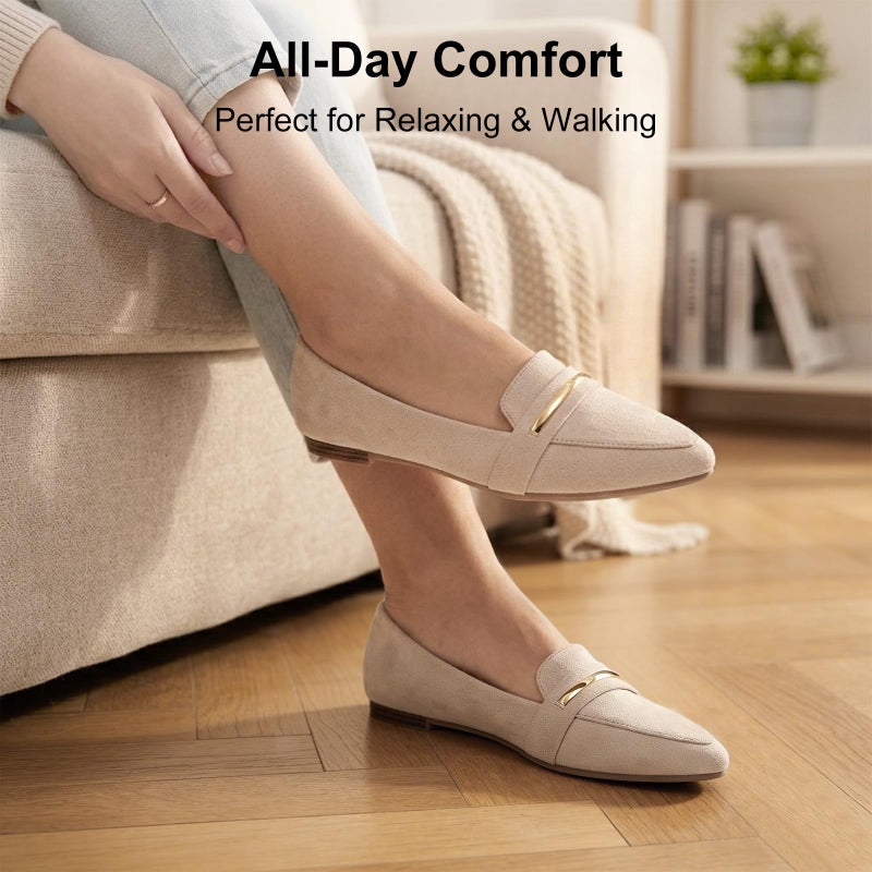MUSSHOE Loafers for Women Pointed Toe: Dressy Gold Bit Flats, Suede BusinessCasual Slip On Shoes for Office Work,Interview & Teacher,Nude 8.5 - Image 5
