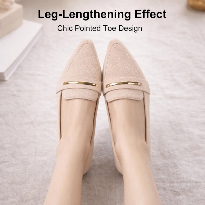 MUSSHOE Loafers for Women Pointed Toe: Dressy Gold Bit Flats, Suede BusinessCasual Slip On Shoes for Office Work,Interview & Teacher,Nude 8.5 - Image 4