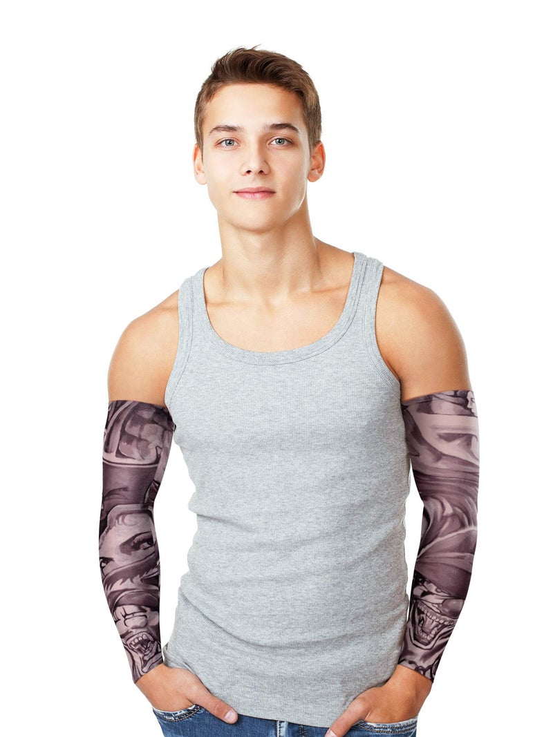 Boao 20 Pcs Men's Cooling Arm Sleeves Long Fingerless Arm Cover Anti Slip UV Protection Sun Temporary Tattoo Sleeves(Medium,Novelty Style) - Image 4
