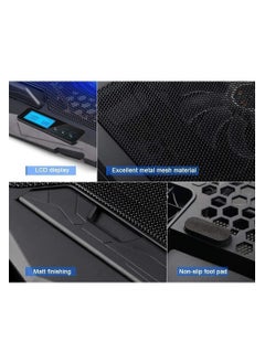 ماركة غير محددة لوحة تبريد هادئة للاب توب مع مخرجين USB وشاشة LCD وإضاءة LED زرقاء، مقاس 10-15.6 بوصة  - Image 4