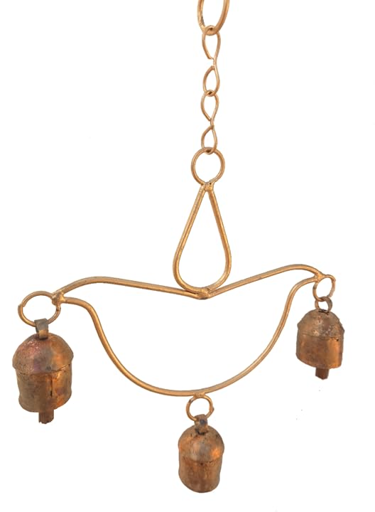 New Zummar House Handmade New Diya Shape Beautiful Chime with Copper Coated Kutch Metal BellsWind Chimes BellGold Color Chime and Brown Bells - Image 3