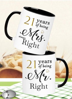 SHOP NEW ARRIVALS 21 Year Anniversary Coffee Mugs Set of 2, 21 Years of Being Mr Right/Mrs Always Right, 21th Wedding Anniversary Decorations Gifts Presents Cups for Couple Parents Grandparents  - Image 3