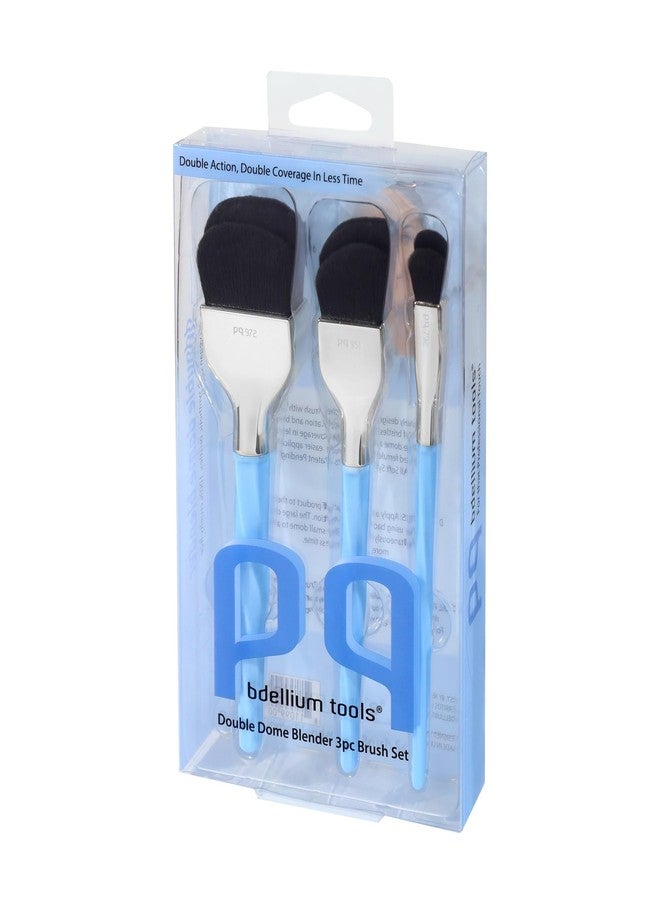 Bdellium Tools Professional Makeup Brush - Blue Double Dome Blender 3pc Brush Set - Image 5