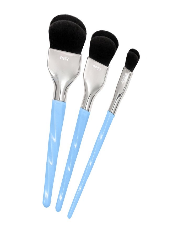 Bdellium Tools Professional Makeup Brush - Blue Double Dome Blender 3pc Brush Set - Image 1