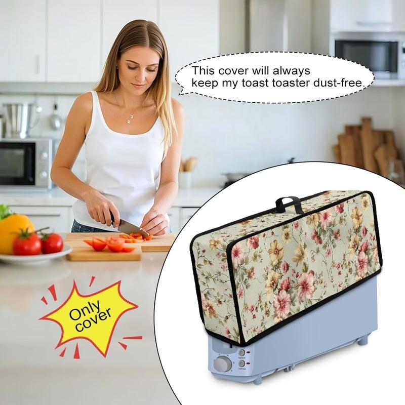 ZDCUSTOM Vintage Flowers Slim Bread Maker Oven Cover Fingerprint Protection Heat-Resistant Long Slot Toaster Cover for Most Standard 2 Slice Toasters - Image 4