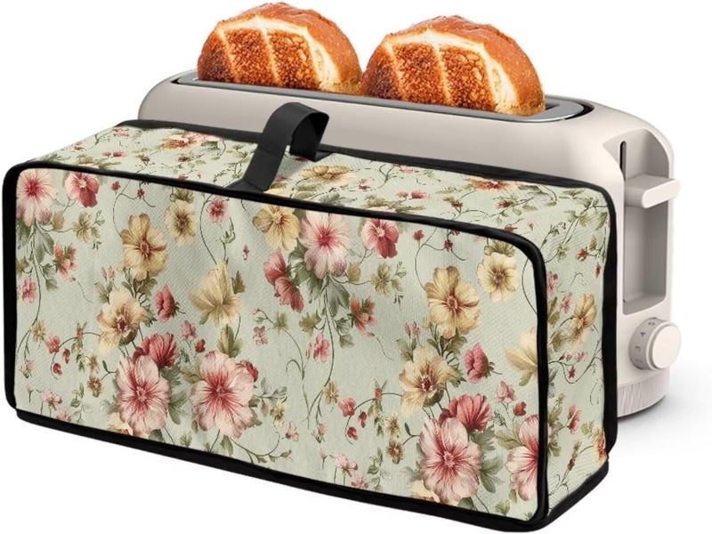 ZDCUSTOM Vintage Flowers Slim Bread Maker Oven Cover Fingerprint Protection Heat-Resistant Long Slot Toaster Cover for Most Standard 2 Slice Toasters - Image 1