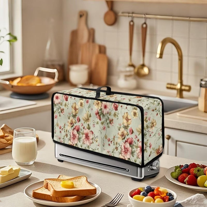 ZDCUSTOM Vintage Flowers Slim Bread Maker Oven Cover Fingerprint Protection Heat-Resistant Long Slot Toaster Cover for Most Standard 2 Slice Toasters - Image 3