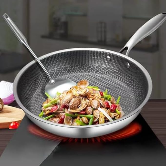 Amosfun Nonstick Frying Pan Honeycomb Coating Flat Bottom Omelette Pan Wok Skillet Fry Pan Griddle Stainless Steel Cooking Utensils - Image 4