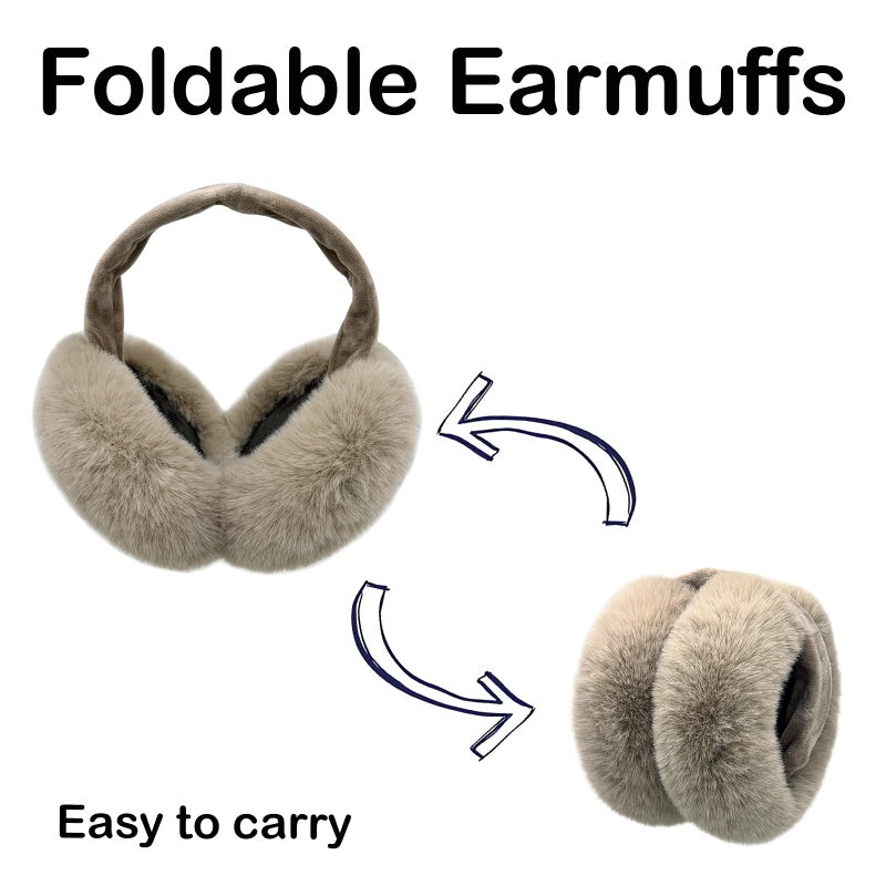 Kedofe Women Winter Earmuffs Adjustable Faux Fleece Ear muffs Foldable Furry Cute Girl Ear Warmer for Cold Outdoor (Black) - Image 4