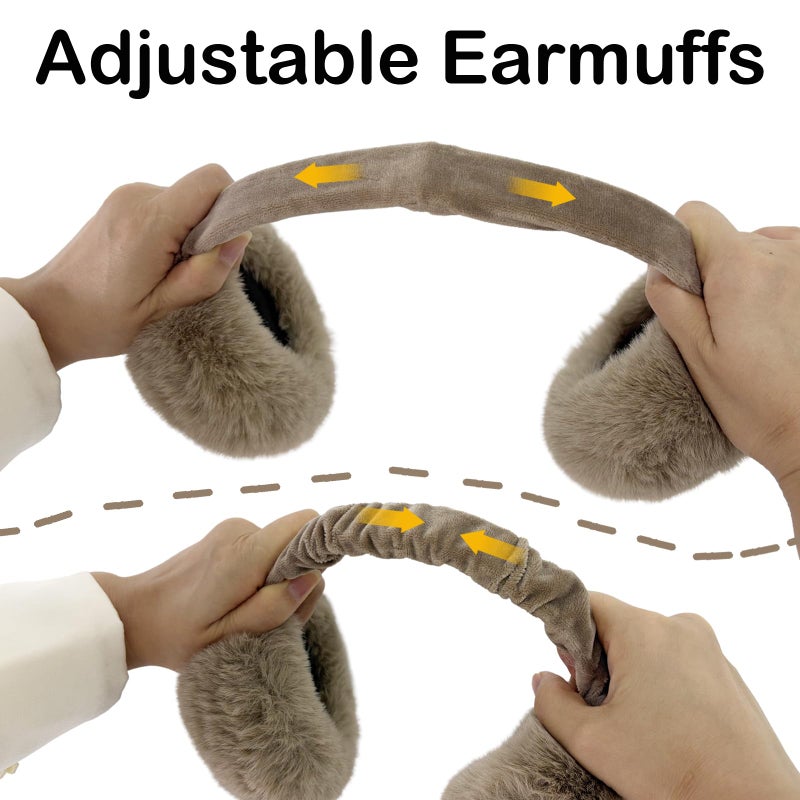 Kedofe Women Winter Earmuffs Adjustable Faux Fleece Ear muffs Foldable Furry Cute Girl Ear Warmer for Cold Outdoor (Black) - Image 3
