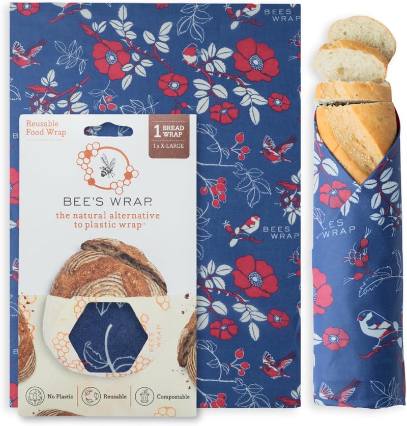 Bee's Wrap Beeswax Wraps for Food - Bread Wrap - Made in USA Reusable Bread Storage Bags - Organic & Eco-Friendly Alternative to Aluminum Foil, Sourdough Bags & Plastic Wrap, Botanical - Image 1
