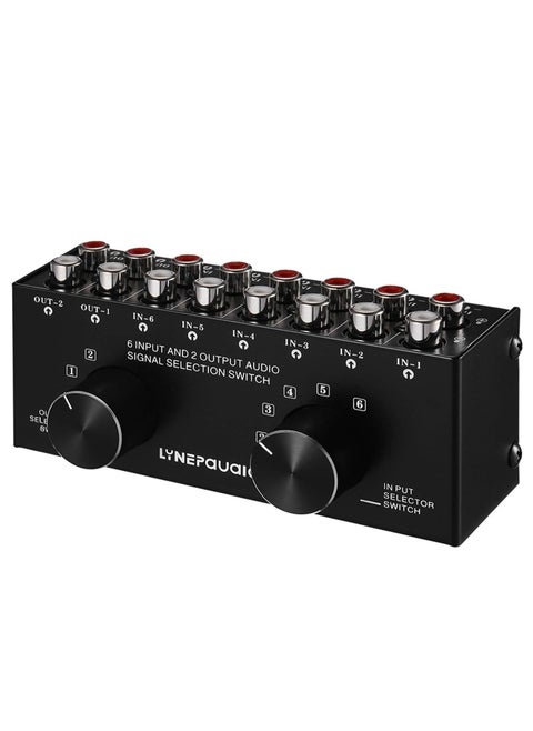 Audio Signal Converter, 6-In-2-Out Audio Switcher Two-Way Audio Signal Selector Box Splitter Distributor with RCA Inputs & Outputs