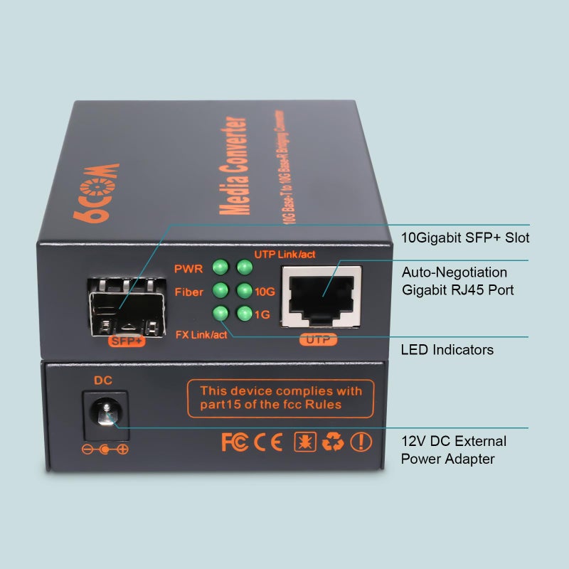 6COMGIGA 10G SFP to RJ45 Fiber Media Converter, 1x 1000M/2.5G/5G/10GBase-T Auto-Negotiation RJ45 Slot to 1x 10GBase-X SFP+ Slot,Support 10GBase-SR/LR/ER/ZR Transceiver - Image 2
