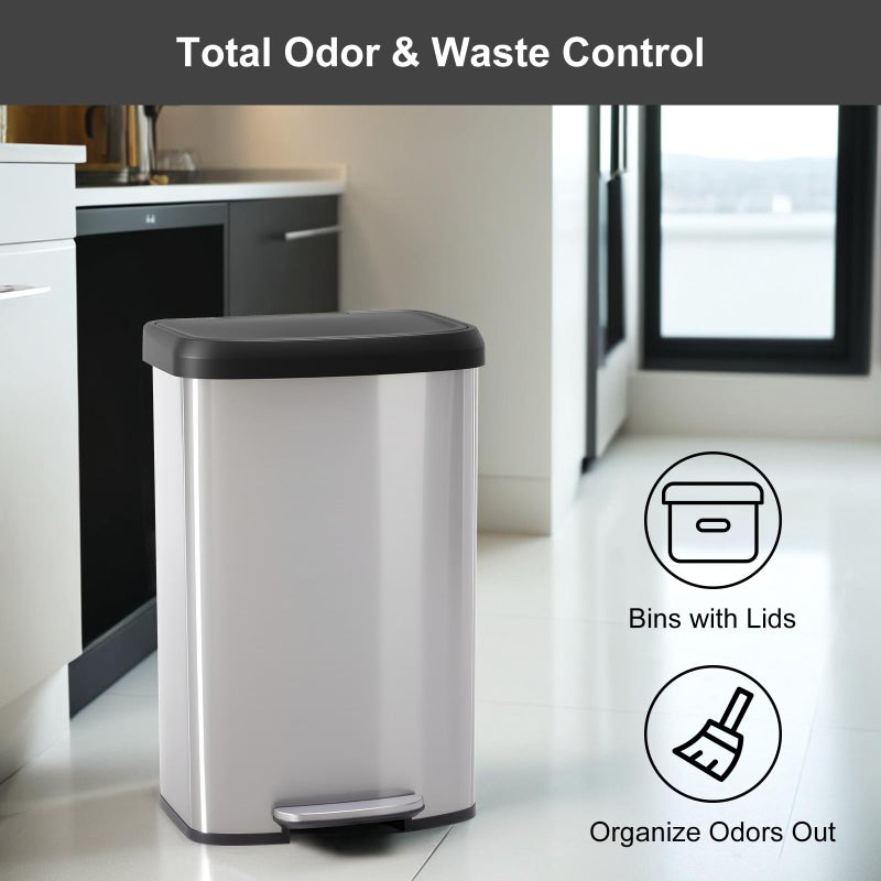 DUMOS 21 Gallon/80 Liter Kitchen Trash Can with Lid, Stainless Steel Garbage Can with Soft-Close Lid & Foot Pedal, Large Step-on Waste Bins Trash and Recycle Bin Combo for Home Office - Image 5